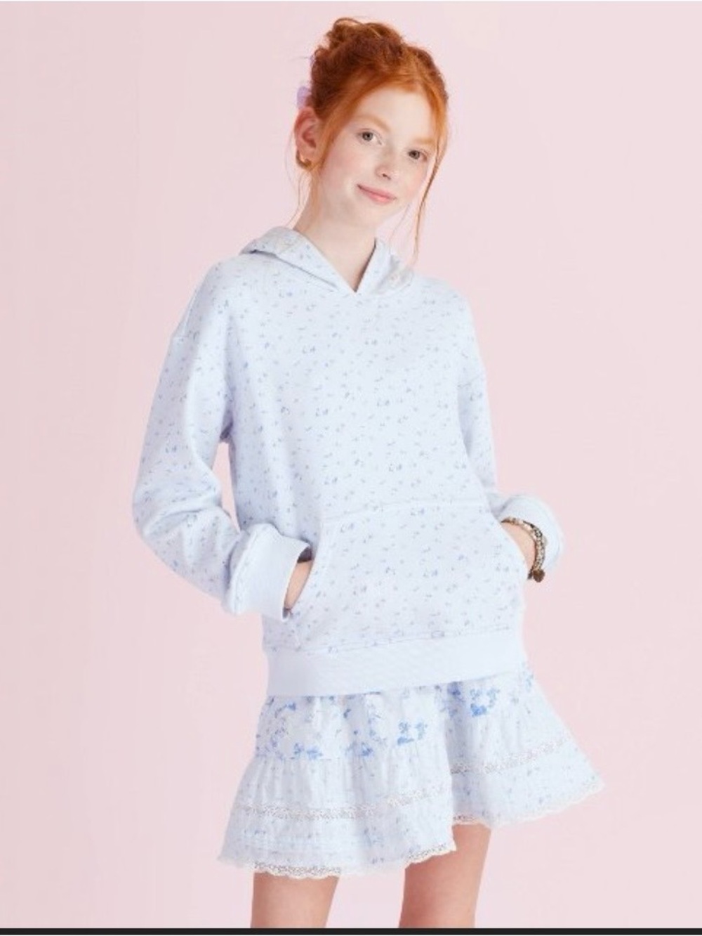NWT LoveShackFancy x Target Sophia Everblooming Rosettes Ditsy Hoodie -Blue-M